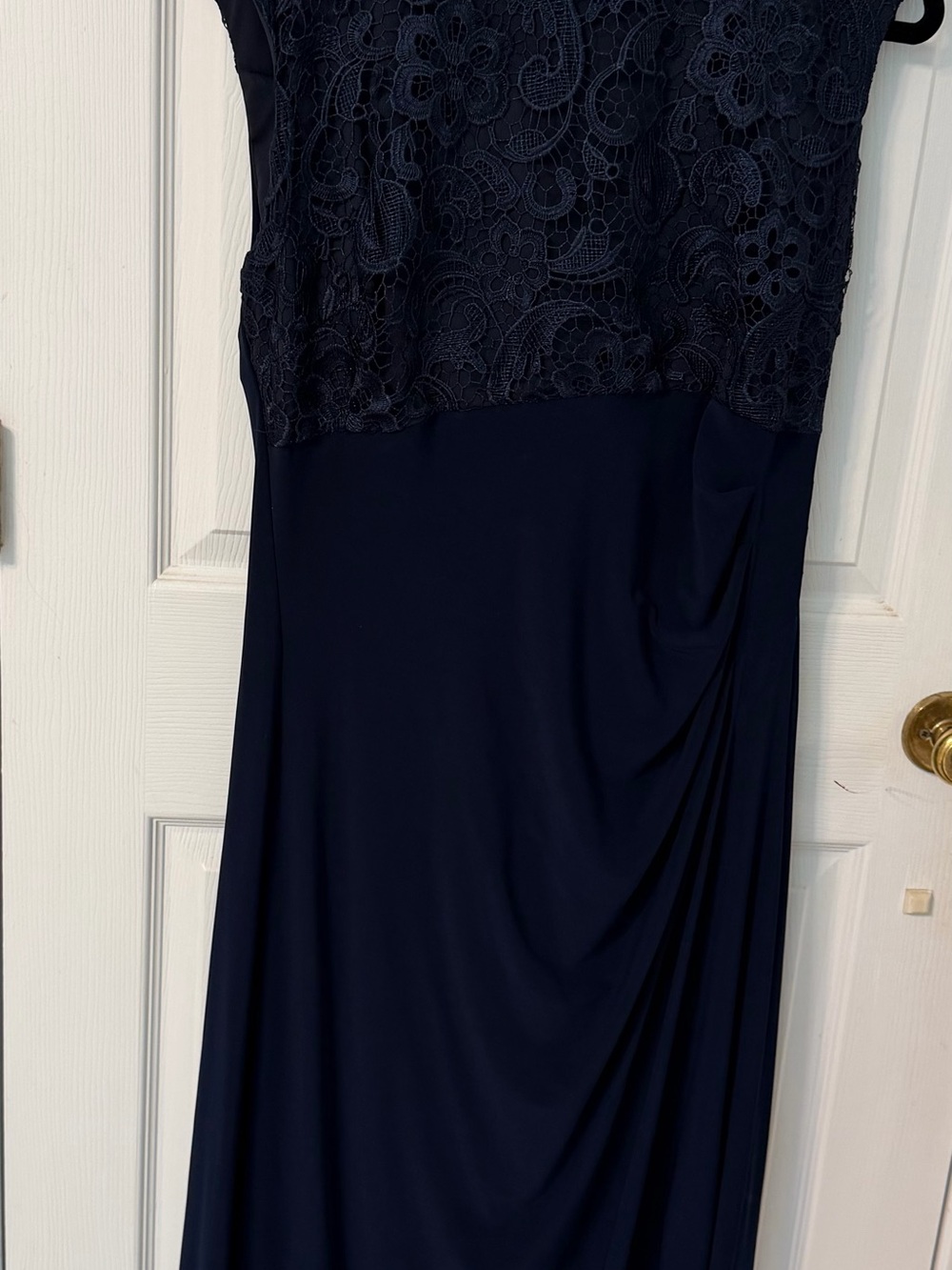 Classic Navy Lace Bodice Evening Dress